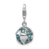 Sterling Silver 3-D Enameled World Globe W/Lobster Claw Clasp Clasp Charm Charms