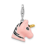Amore LaVita Sterling Silver 3-D Enameled Unicorn Head with Lobster Clasp Charm