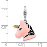 Amore LaVita Sterling Silver 3-D Enameled Unicorn Head with Lobster Clasp Charm