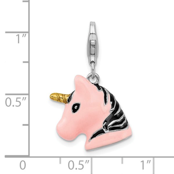 Amore LaVita Sterling Silver 3-D Enameled Unicorn Head with Lobster Clasp Charm