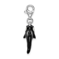 Sterling Silver 3-D Enameled Orca Whale W/Lobster Claw Clasp Clasp Charm Charms