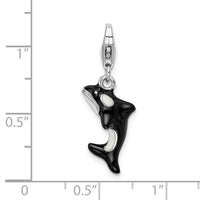 Sterling Silver 3-D Enameled Orca Whale W/Lobster Claw Clasp Clasp Charm Charms