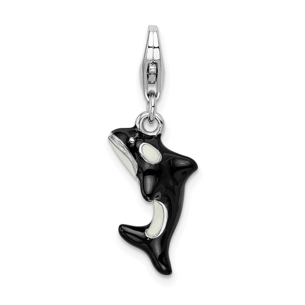 Sterling Silver 3-D Enameled Orca Whale W/Lobster Claw Clasp Clasp Charm Charms