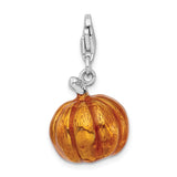 Sterling Silver 3-D Enameled Jack o Lantern with Lobster Clasp Charm