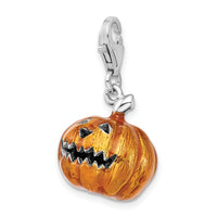 Sterling Silver 3-D Enameled Jack o Lantern with Lobster Clasp Charm