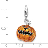 Sterling Silver 3-D Enameled Jack o Lantern with Lobster Clasp Charm