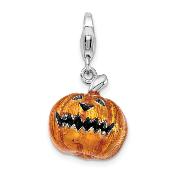 Sterling Silver 3-D Enameled Jack o Lantern with Lobster Clasp Charm
