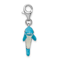 Sterling Silver 3-D Enameled Dolphin W/Lobster Claw Clasp Clasp Charm Charms