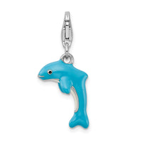 Sterling Silver 3-D Enameled Dolphin W/Lobster Claw Clasp Clasp Charm Charms