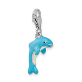 Sterling Silver 3-D Enameled Dolphin W/Lobster Claw Clasp Clasp Charm Charms