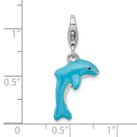 Sterling Silver 3-D Enameled Dolphin W/Lobster Claw Clasp Clasp Charm Charms