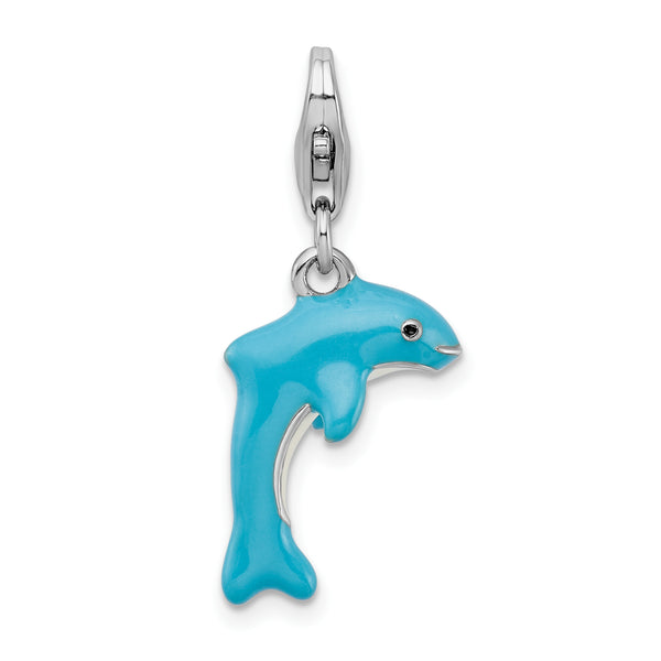 Sterling Silver 3-D Enameled Dolphin W/Lobster Claw Clasp Clasp Charm Charms
