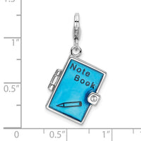 Amore LaVita Sterling Silver Enameled 3-D Note Book with Lobster Clasp Charm