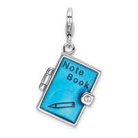 Amore LaVita Sterling Silver Enameled 3-D Note Book with Lobster Clasp Charm