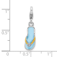 Couture Jewelers Amore LaVita Sterling Silver Enameled 3-D Flower Flip Flop with Lobster Clasp Charm