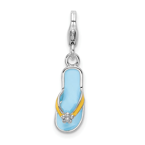 Couture Jewelers Amore LaVita Sterling Silver Enameled 3-D Flower Flip Flop with Lobster Clasp Charm