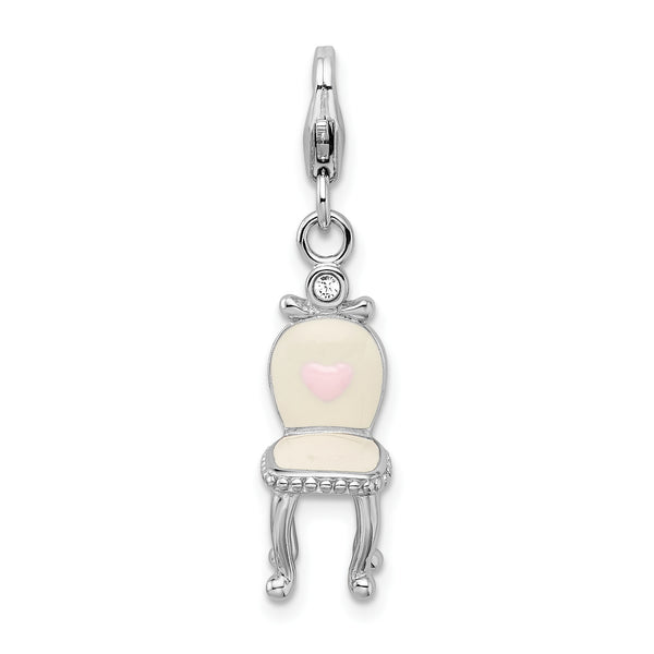 Amore La Vita Sterling Silver Rhodium-pl Enameled 3-D Vanity Chair Charm