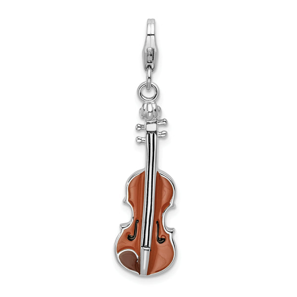 Amore LaVita Sterling Silver Enameled 3-D Viola with Lobster Clasp Charm