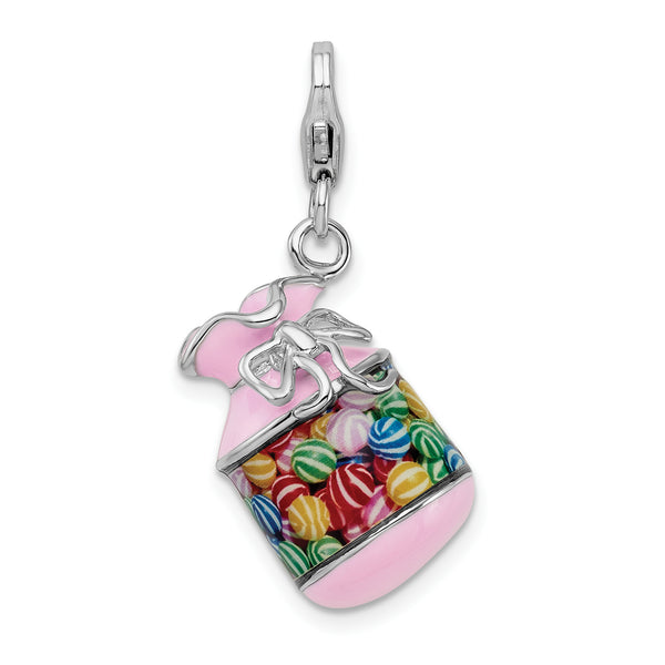 Amore LaVita Sterling Silver Enameled 3-D Candy Jar with Lobster Clasp Charm