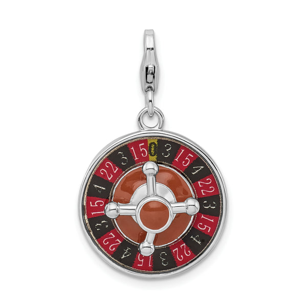 Amore LaVita Sterling Silver Enameled 3-D Roulette Wheel with Lobster Clasp Charm