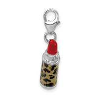 Amore La Vita Sterling Silver Rh-pl Enameled 3-D Leopard Lipstick Charm