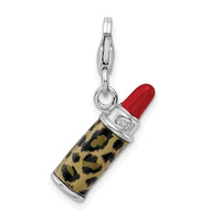 Amore La Vita Sterling Silver Rh-pl Enameled 3-D Leopard Lipstick Charm