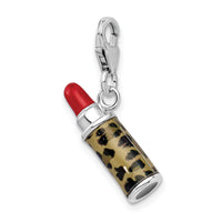 Amore La Vita Sterling Silver Rh-pl Enameled 3-D Leopard Lipstick Charm
