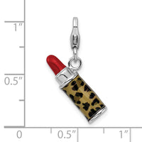 Amore La Vita Sterling Silver Rh-pl Enameled 3-D Leopard Lipstick Charm