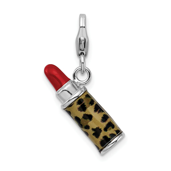Amore La Vita Sterling Silver Rh-pl Enameled 3-D Leopard Lipstick Charm