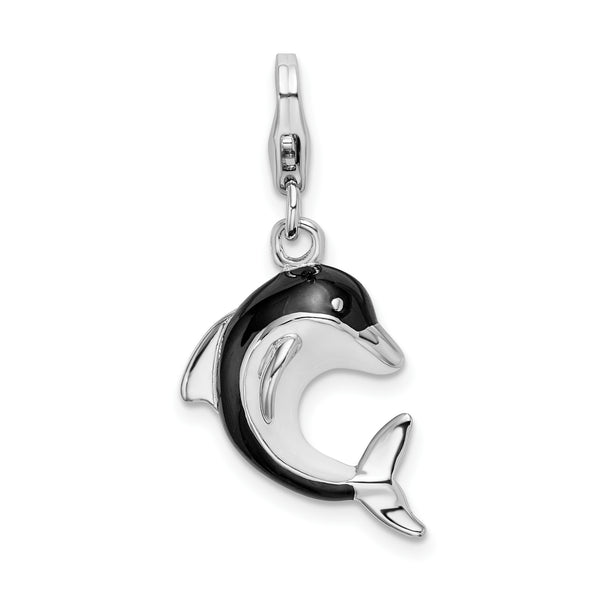 Amore LaVita Sterling Silver Enameled 3-D Dolphin with Lobster Clasp Charm