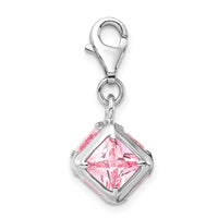 Goldia Sterling Silver Rhodium Plated 3-d Pink Synthetic Cz W/Lobster Claw Clasp Charm