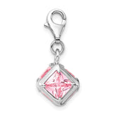Goldia Sterling Silver Rhodium Plated 3-d Pink Synthetic Cz W/Lobster Claw Clasp Charm