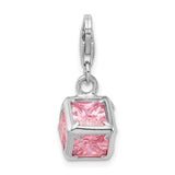 Goldia Sterling Silver Rhodium Plated 3-d Pink Synthetic Cz W/Lobster Claw Clasp Charm