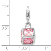 Goldia Sterling Silver Rhodium Plated 3-d Pink Synthetic Cz W/Lobster Claw Clasp Charm