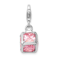 Goldia Sterling Silver Rhodium Plated 3-d Pink Synthetic Cz W/Lobster Claw Clasp Charm