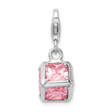 Goldia Sterling Silver Rhodium Plated 3-d Pink Synthetic Cz W/Lobster Claw Clasp Charm