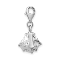 925 Sterling Silver Rhodium plated 3-D CZ with Lobster Clasp Charm