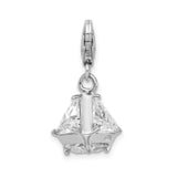 925 Sterling Silver Rhodium plated 3-D CZ with Lobster Clasp Charm