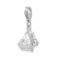 925 Sterling Silver Rhodium plated 3-D CZ with Lobster Clasp Charm