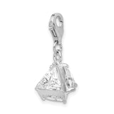 925 Sterling Silver Rhodium plated 3-D CZ with Lobster Clasp Charm