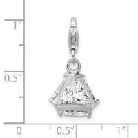 925 Sterling Silver Rhodium plated 3-D CZ with Lobster Clasp Charm