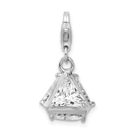 925 Sterling Silver Rhodium plated 3-D CZ with Lobster Clasp Charm