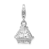 925 Sterling Silver Rhodium plated 3-D CZ with Lobster Clasp Charm