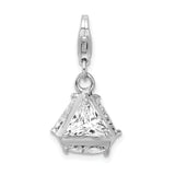 925 Sterling Silver Rhodium plated 3-D CZ with Lobster Clasp Charm