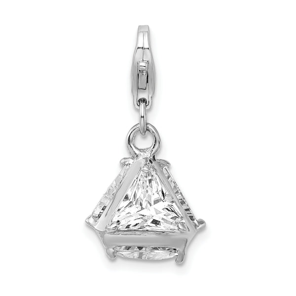 925 Sterling Silver Rhodium plated 3-D CZ with Lobster Clasp Charm