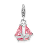 925 Sterling Silver Rhodium plated 3-D Pink CZ with Lobster Clasp Charm