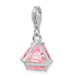 925 Sterling Silver Rhodium plated 3-D Pink CZ with Lobster Clasp Charm