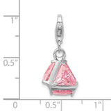 925 Sterling Silver Rhodium plated 3-D Pink CZ with Lobster Clasp Charm