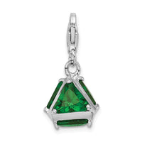925 Sterling Silver Rhodium plated 3-D Green Glass with Lobster Clasp Charm