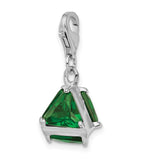 925 Sterling Silver Rhodium plated 3-D Green Glass with Lobster Clasp Charm